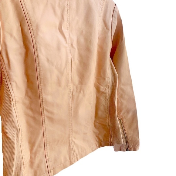 Calvin Klein Jacket Leather Pink Orange Gold Collarless Long Sleeve Coat White - Picture 4 of 13